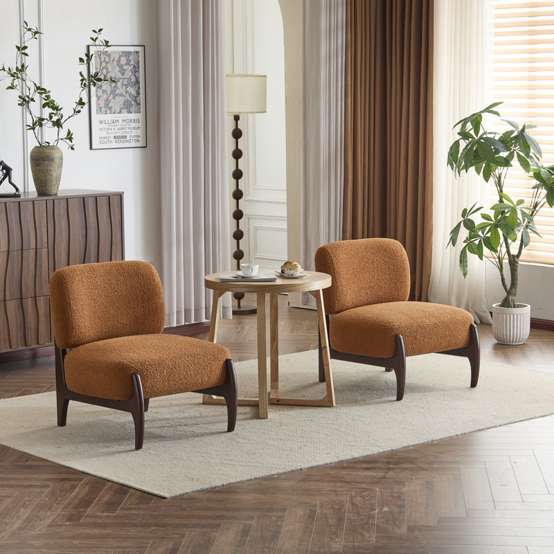 Yadiel 25.5" Modern Boucle Accent Chairs With Solid Wood Frame, Orange Boucle