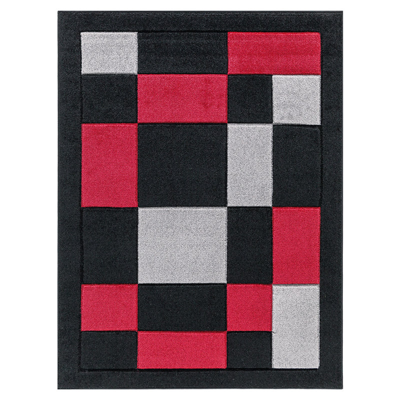 Havana Geometric Black Red Large Rugs – Modern Living Room Carpet, Bedroom & Hallway Runner | Soft, Non-Shedding, Stain Resistant Floor Mat