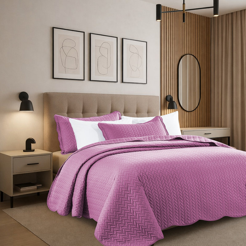 Ensemble de courtepointe moderne en microfibre embossée moderne, Mauve