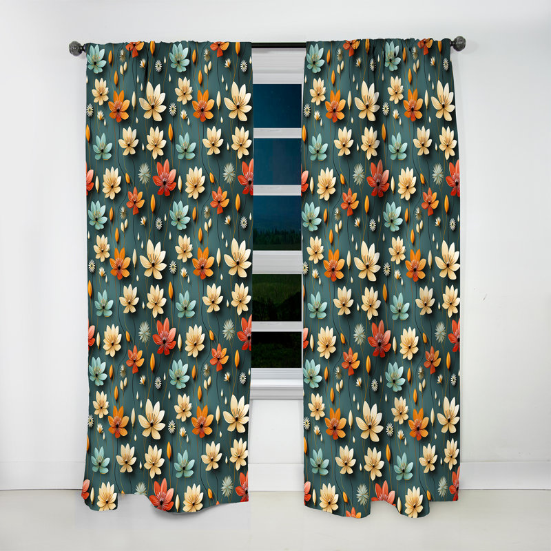 Mod Floral Nostalgia II - Rideau Mid-Century - Rideau géométrique obscurcissant - 1 panneau, L 52 po x L 63 po