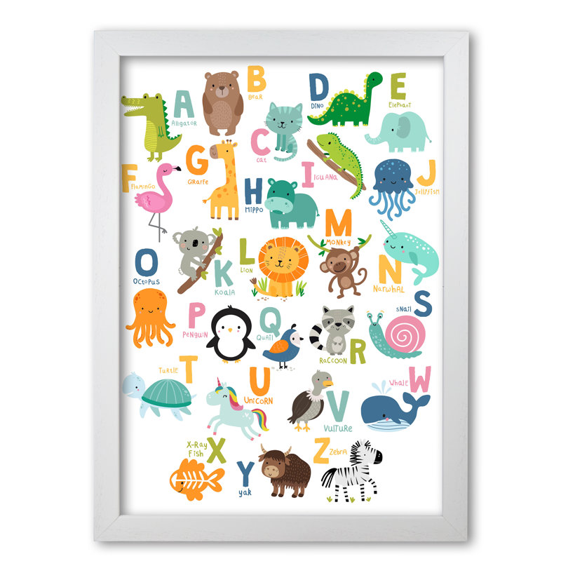 Animal Alphabet - Print, White Grain Frame, 42 cm H x 30 cm W x 5 cm D