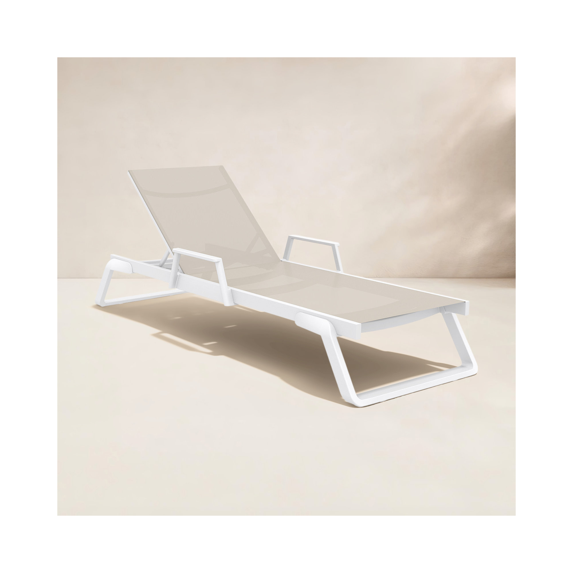 Genelda Outdoor Chaise Lounge, White/Taupe