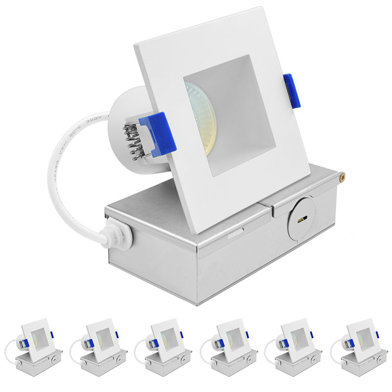 Plafonnier encastré carré DEL Luxrit 3 pouces J-Box 8W 5CCT sélectionnable 2700K-5000K, 740LM, intensité variable, sans lumière, gradué, homologué IC, ETL, paquet de 6