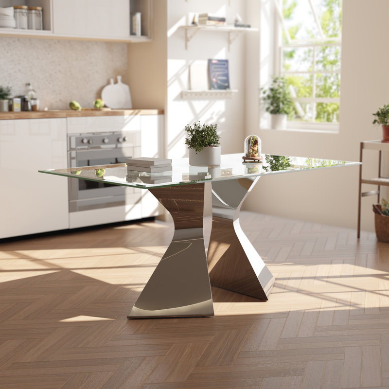 Naleya Metal Base Dining Table, Silver