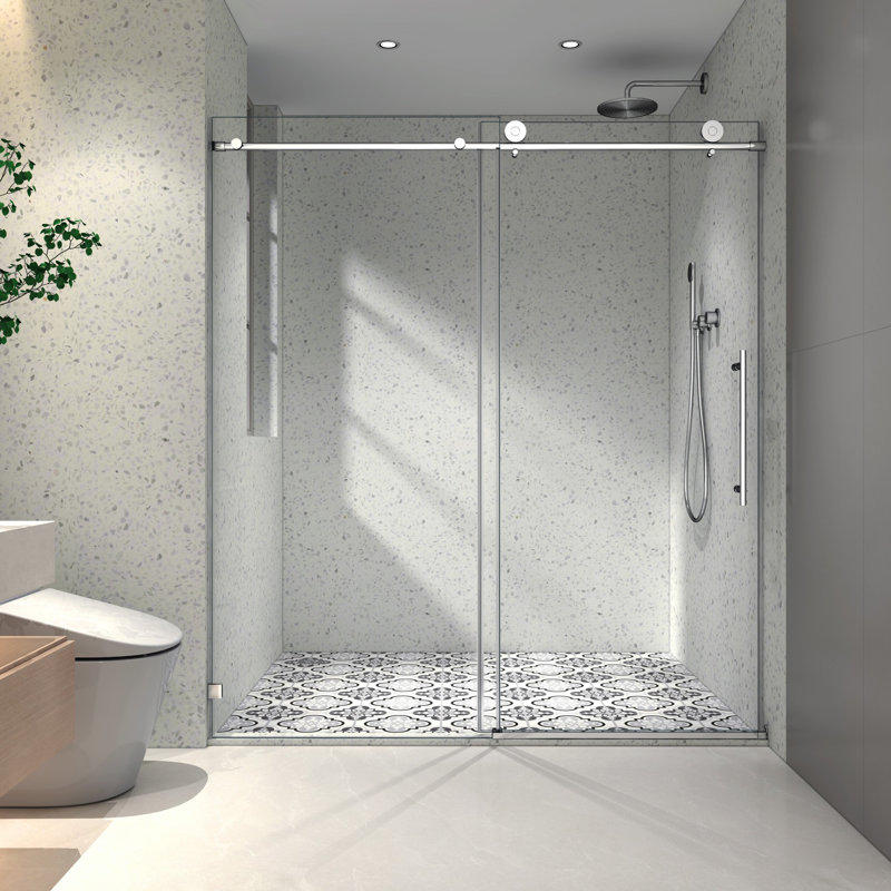 Frameless Glass Sliding Shower Door with Brushed Nickel Finish