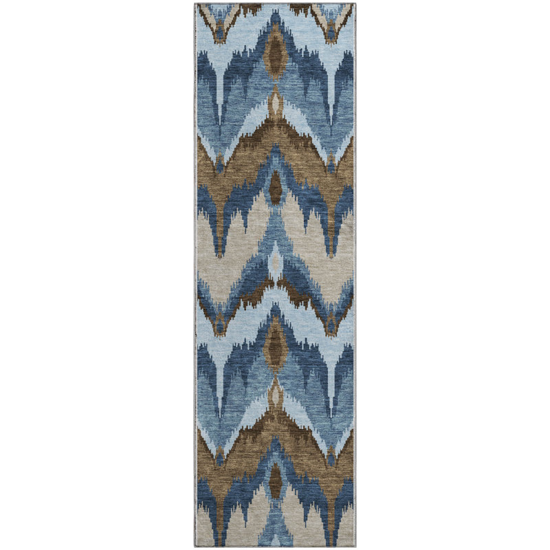 Premium Machine Washable Prisco Blue Rug, Runner 2'3" x 7'6"