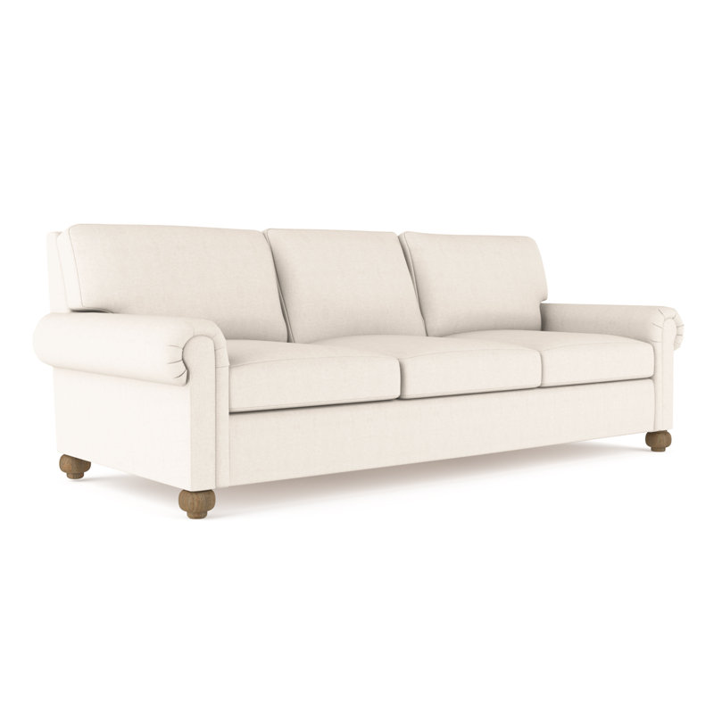 Leroy Rolled Panel-Arm Sofa with Bun Feet, Box Weave Linen Pumice, 36" H x 84" W x 49" D, Weathered