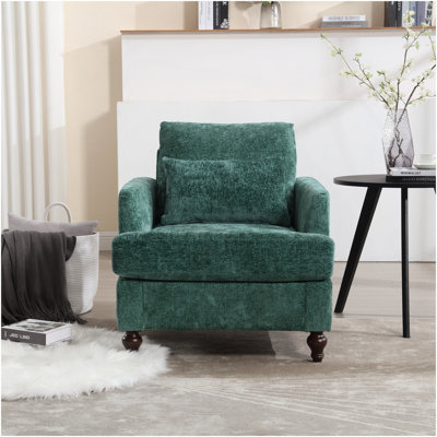 Wood Frame Armchair,  Modern Accent Chair Lounge Chair For Living Room,Tufted Club Chair, Mid Century Modern Arm Chairs With Studded,  Wood Frame, For Bedroom, Reading (Emerald Chenille)
