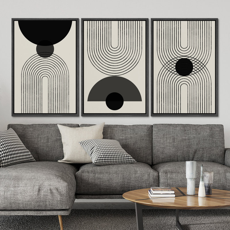 Black Framed Geometric Abstract Canvas Print Set - 16" x 24"