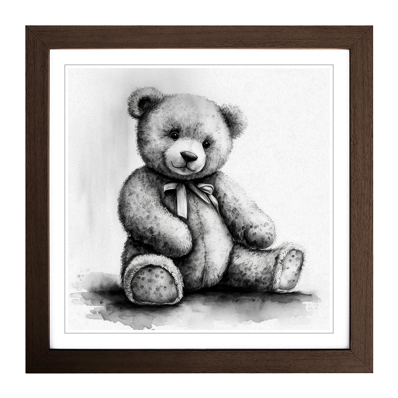 Teddy Bear Ink Wash - Framed Print, Walnut