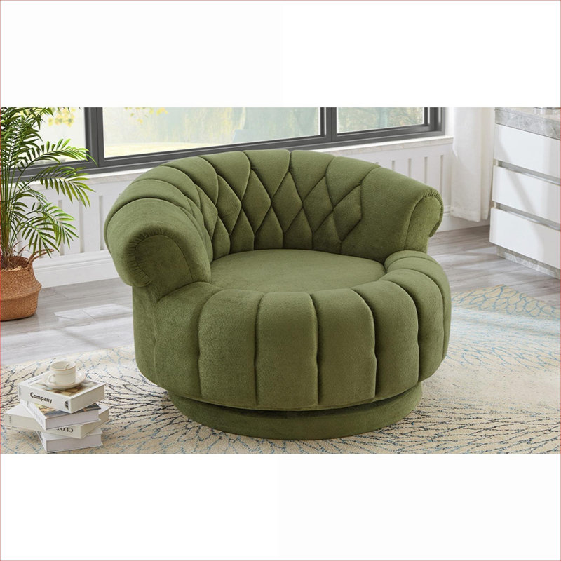 Fauteuil d'appoint pivotant en tonneau vert doux sur 360 °, salon surdimensionné pour le salon et la chambre à coucher