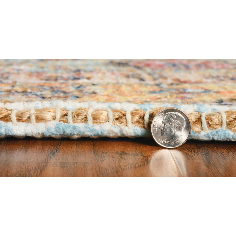 Gloucester Oriental Handmade Handwoven Flatweave Beige/Light Blue/Orange Area Rug, Rectangle 5' x 7'