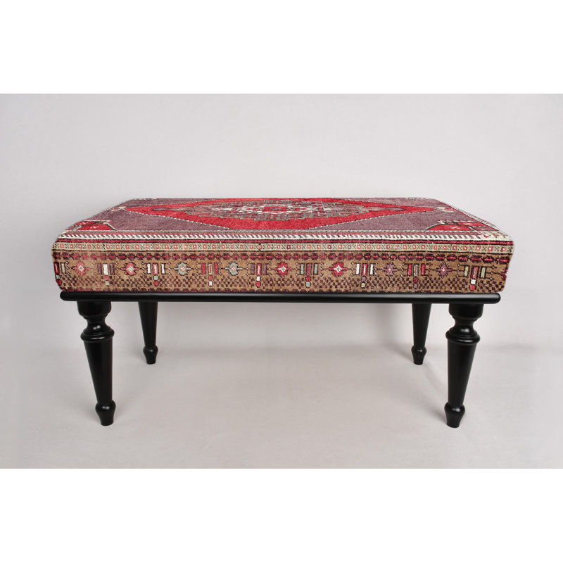 Cotton Upholstered Bench, Black, 45cm H x 120cm W x 45cm D