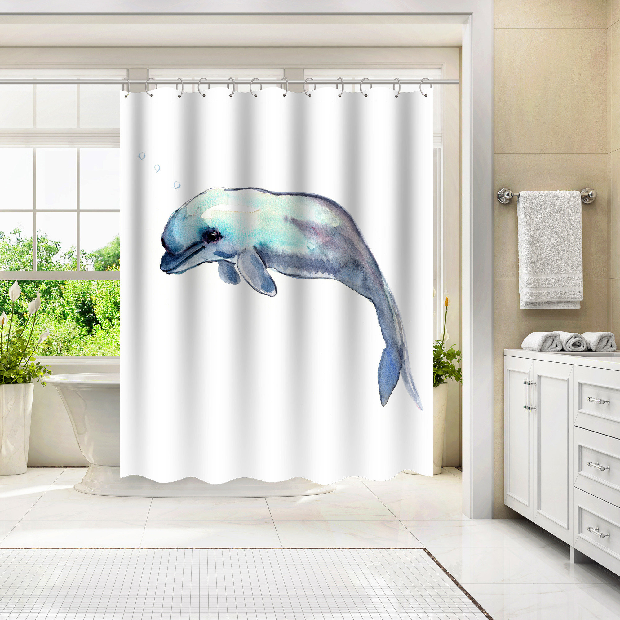 Bless international 71 x 74 Shower Curtain, the Beluga Whale by