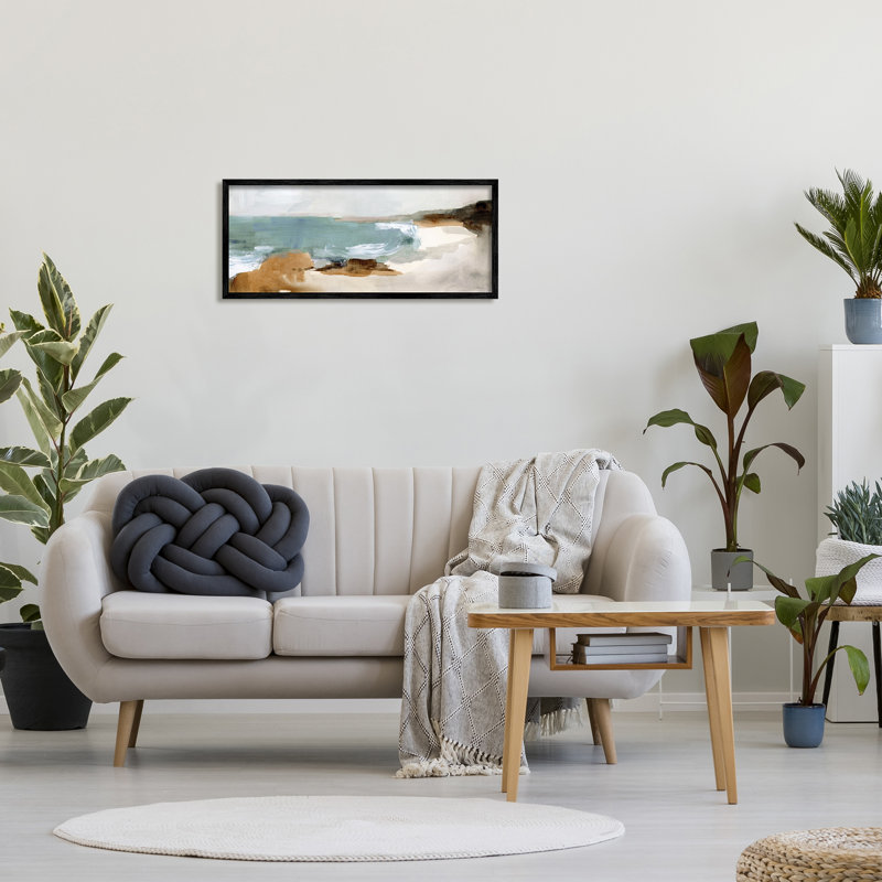 Abstrait nuageux sur une plage grise, H 13 po x l 30 po, Giclée encadrée noir minuit