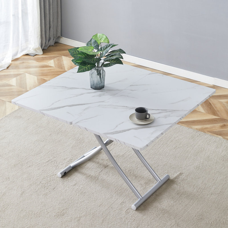 Multifunctional Folding Desk with Faux Marble Top & Adjustable Height