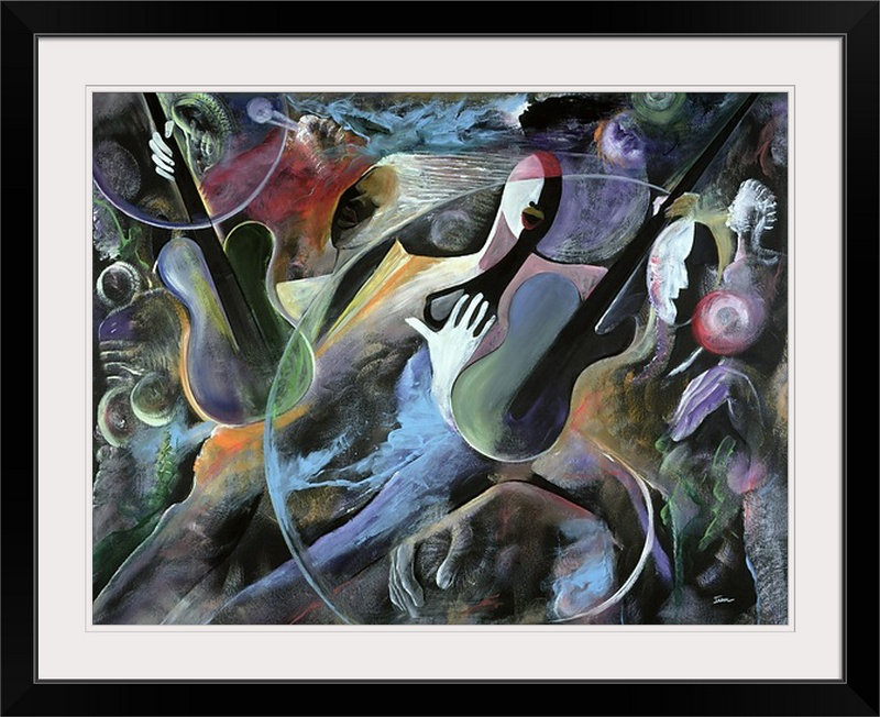 «Jammin» par Ikahl Beckford, reproduction d'art, H 26 po x l 32 po x P 1 po, Cadre noir