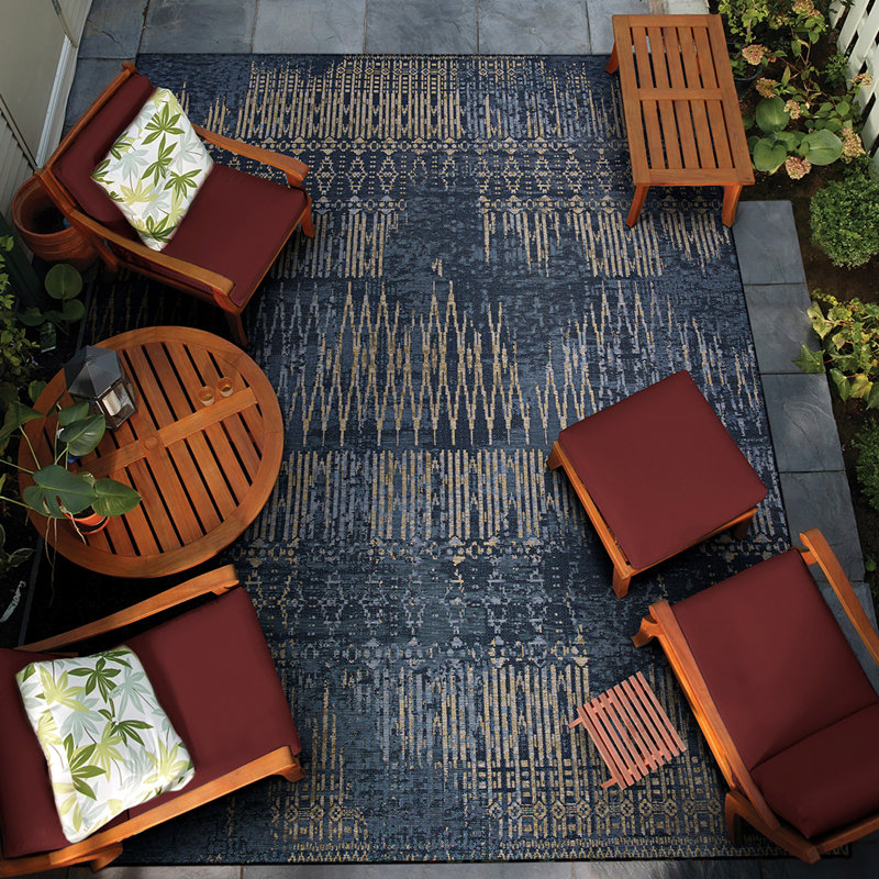 Tapis intérieur bleu indigo abstrait Hause, Rectangle 2 pi 3 po x 3 pi 11 po