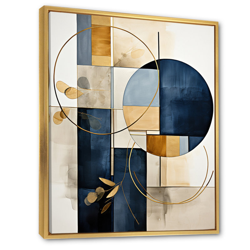 Impression sur toile géométrique moderne organique simple bleu marine I, H 32 po x l 24 po x P 1 po, Cadre flottant doré