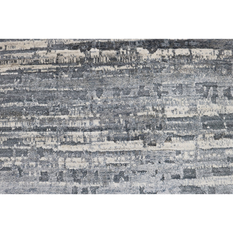 Tapis noué à la main en bleu / argent, Rectangle 9 pi x 12 pi