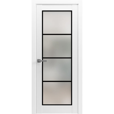 Solid French Pre-Hung Door | Planum 2132  Frosted Glass | Single Regular Panel Frame Trims Handle | Bathroom