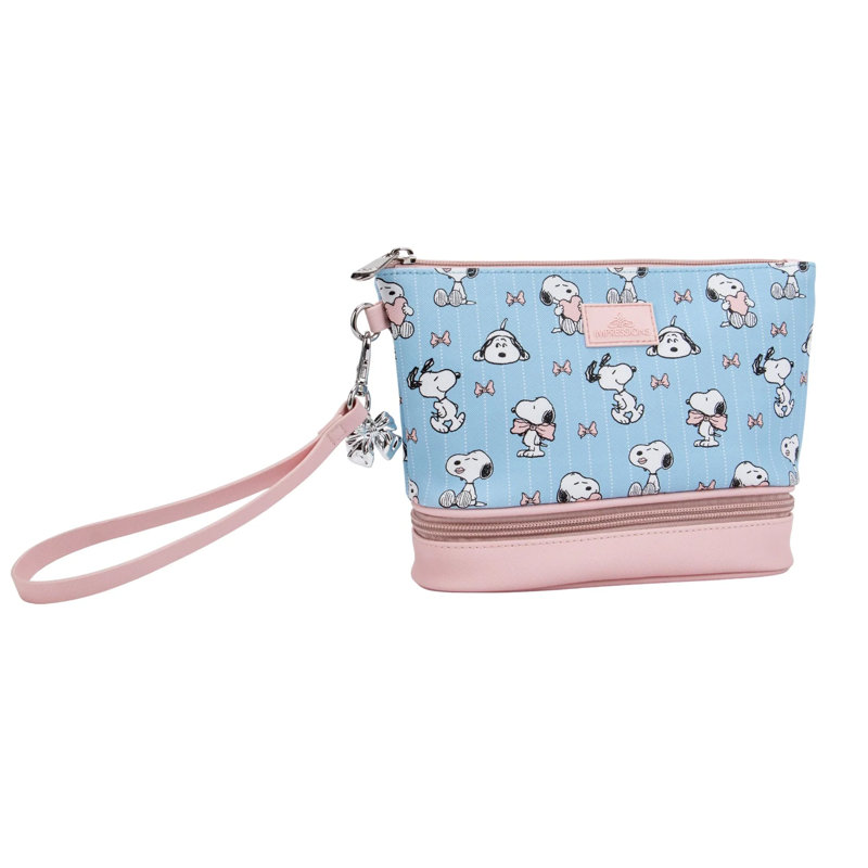 Pochette Peanuts SNOOPY Bowtie avec sangle amovible, breloque Snoopy Bowtie, trousse de maquillage doublée en polyester