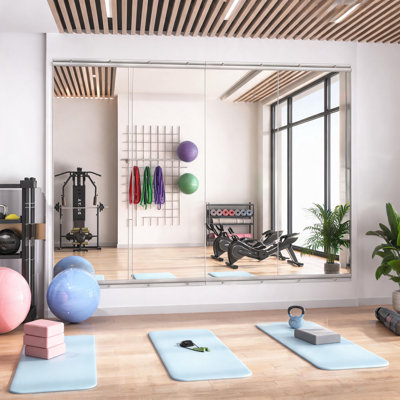 Miroir Home Gym L 55 po x l 21 po - grand miroir corporel 2 pièces pour le yoga, la remise en forme, le garage, le studio de danse, fixation murale, verre trempé de 0,16 po sans cadre