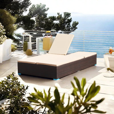Chaise longue d'extérieur en rotin double 