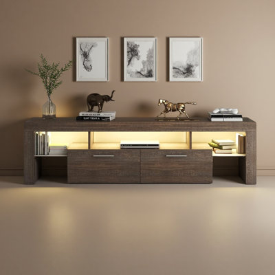 Modern LED TV Stand With Large Storage Drawer For 40 50 55 60 65 70 75 Inch Tvs, Wood Farmhouse TV Console With Glossy Entertainment Center For Living Room, Bedroom