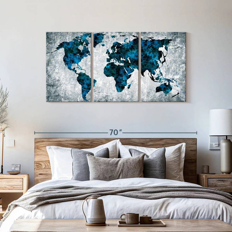Impression sur toile multicolore carte du monde, H 30 po x l 62 po x P 1,25 po