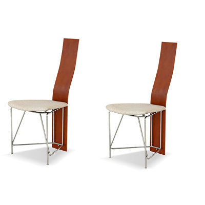 Brown White Silver Solid back side Chair(Set of 2)