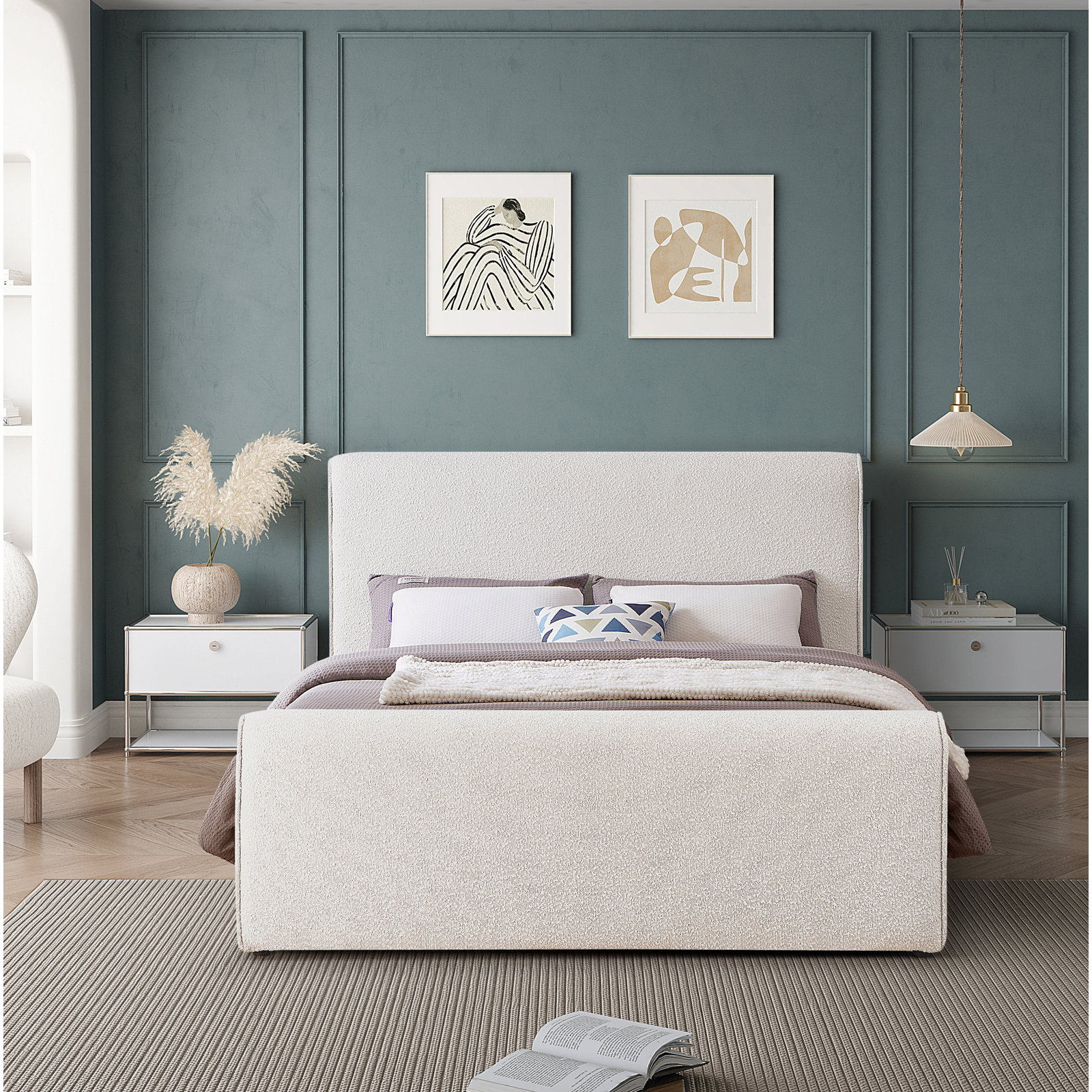Chaylin Upholstered Bed, Cream Boucle Fabric, King