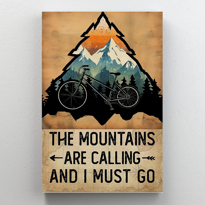 Vélo, montagnes, appel sur toile, H 36 po x l 24 po x P 1,25 po