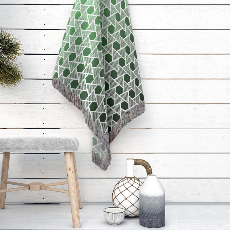 Jeté en coton tissé hexagones et triangles Katelyn Elizabeth, Noir / Vert