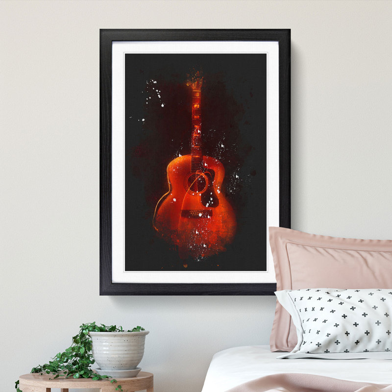 Abstract Guitar - Framed Print, 63cm H x 45cm W x 2cm D, Black Framed