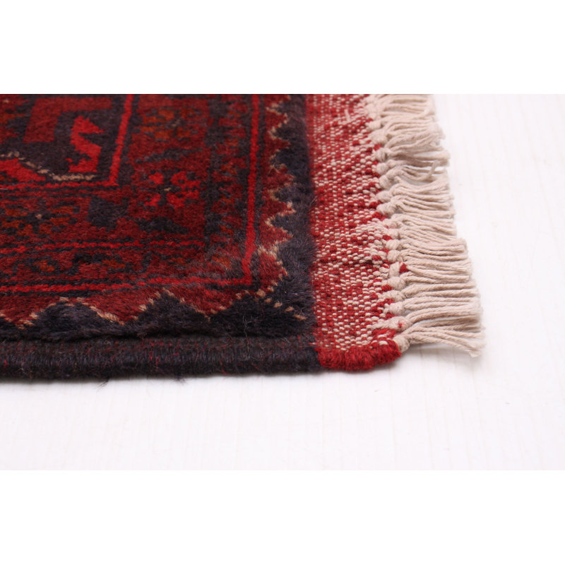 Tapis rouge en laine noué à la main de conception unique 3 pi 6 po x 6 pi 9 po New Age