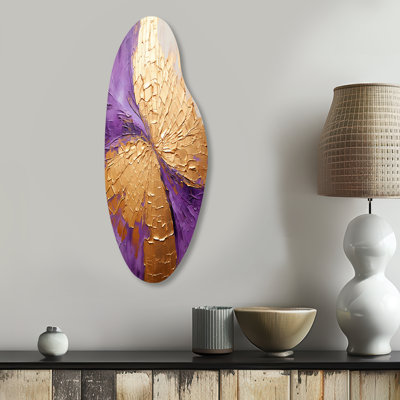 Gold And Purple Lunar Vector I - Abstract Painting Asymmetrical Metal Wall Decor, Modern Curved Metal Art Print