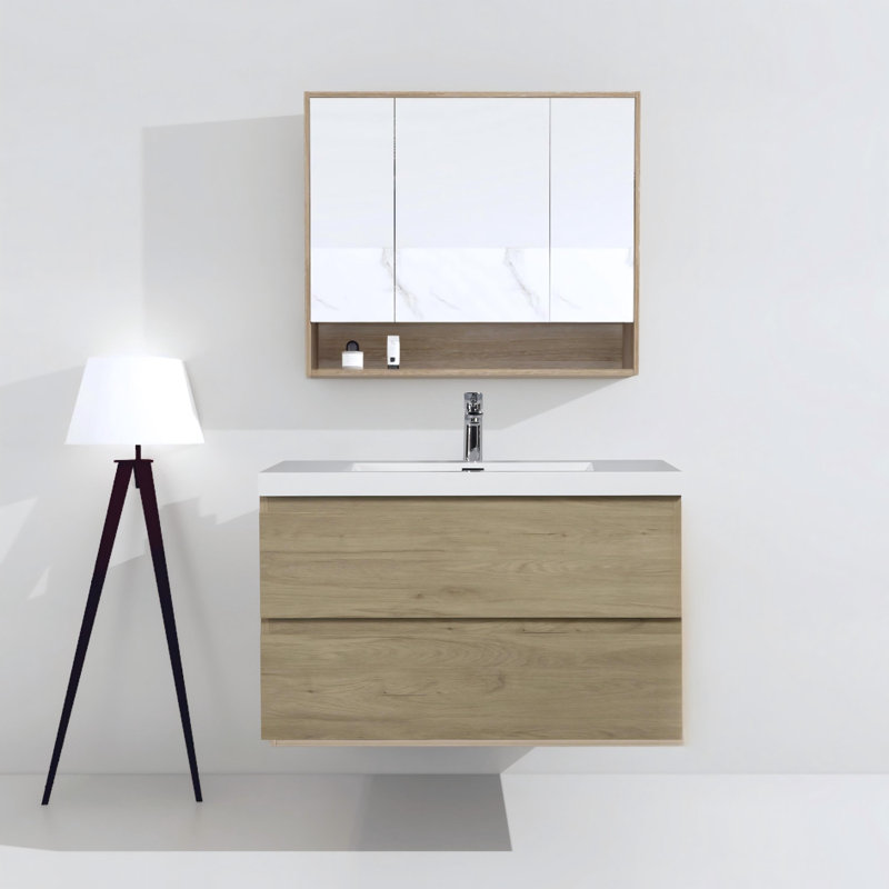 Meuble-lavabo mural de 36 po avec lavabo en résine et tiroirs à fermeture en douceur (entièrement assemblé)