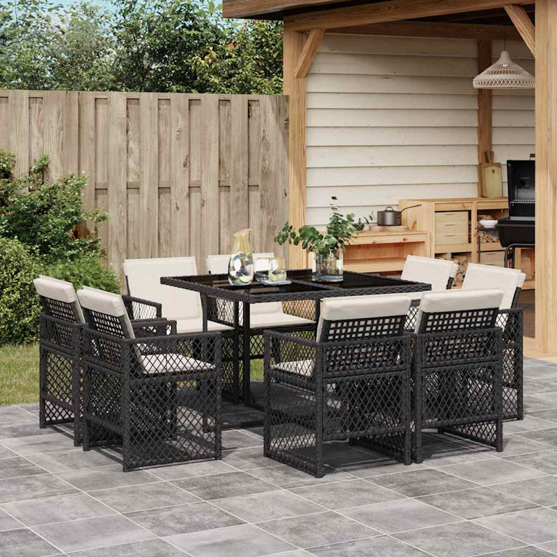 Patio Dining Set with, Cream White, 73cm H x 110cm W x 106cm D, Black