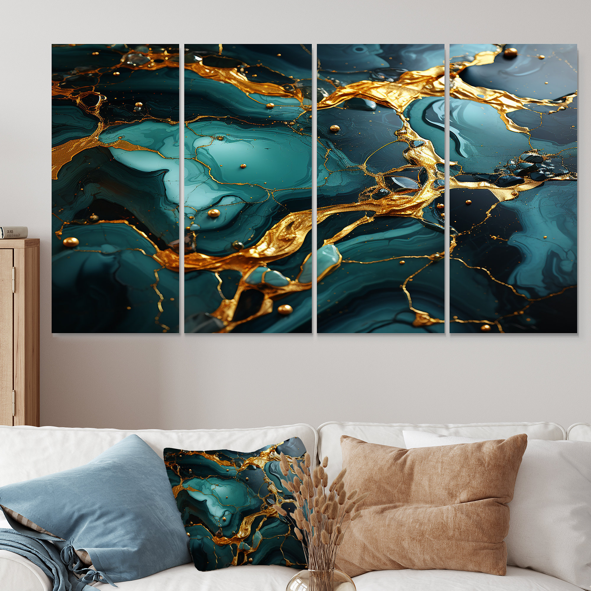 Topaz Abstract Color Mercer41 Gold And Green Topaz Agate Granite VIII - Abstract 4 Piece ...