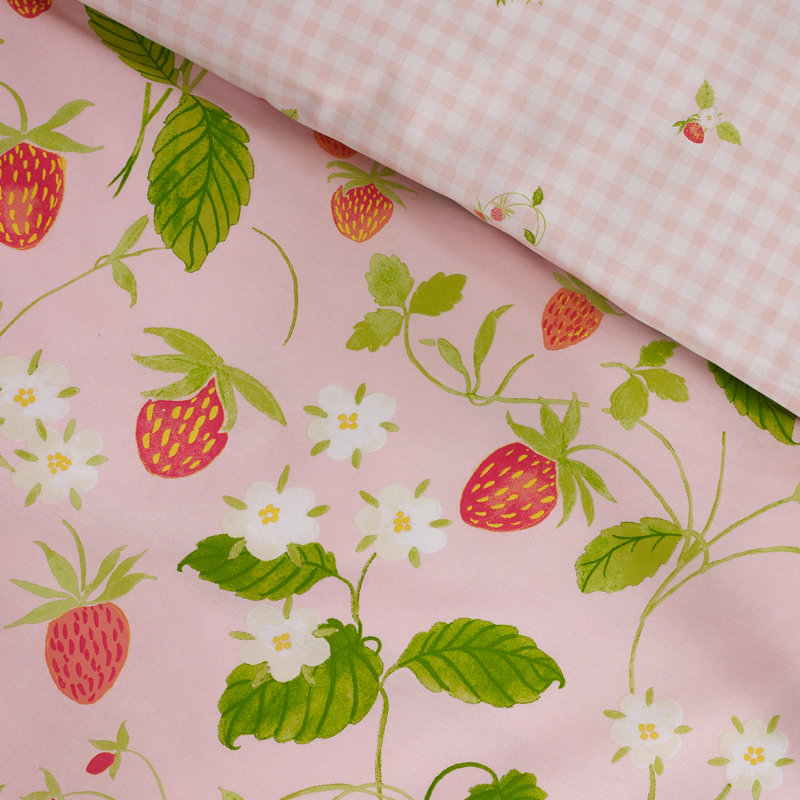 Strawberry Frills Gingham Reversible Duvet Cover Set, Double