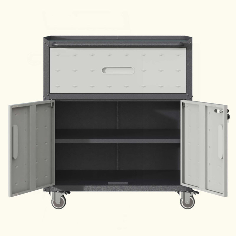 Armoire à outils en métal robuste et durable pour le garage avec roues - Armoire de rangement mobile robuste avec 1 tiroir et 2 portes verrouillables, armoire de rangement à outils roulante