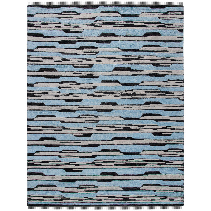 Tapis gris anthracite / bleu en soie / laine touffeté à la main Fellsmere, Rectangle 4 pi x 6 pi