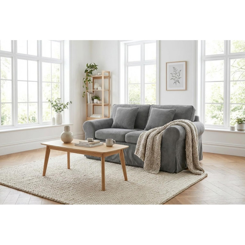 Greco Boneless Vintage Upholstered Rolled Arm Loveseat – Compressed Pack, Removable Cover, Gray