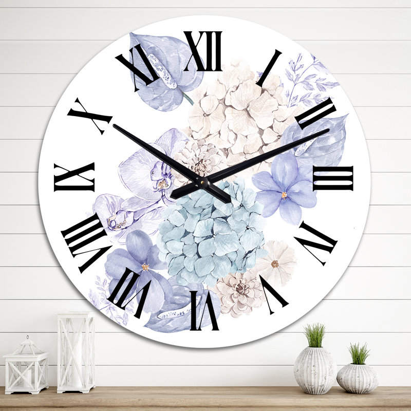 Bouquet d'hiver en fleurs pastel II - Horloge murale traditionnelle, Surdimensionné