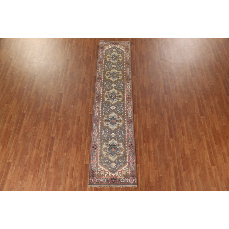 Tapis de couloir oriental traditionnel en laine gris 3 x 11