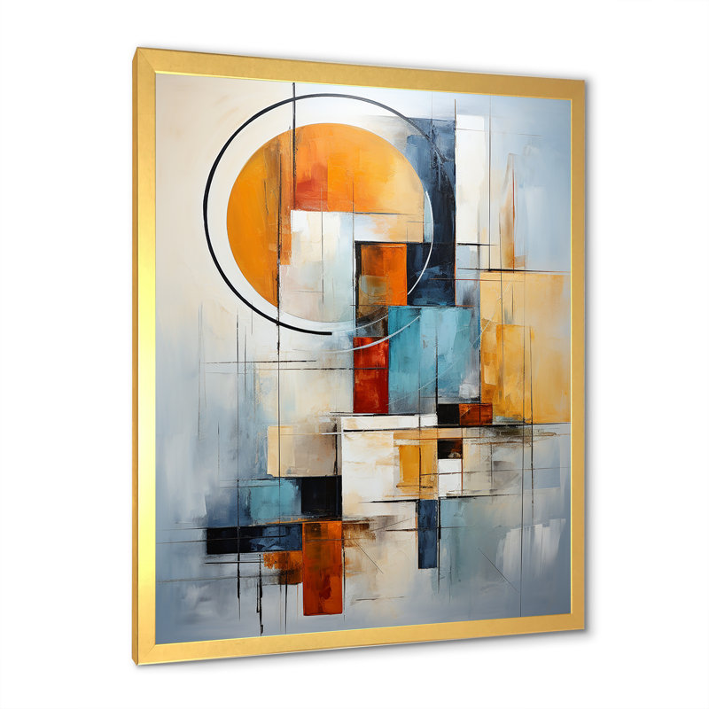 Cubisme orange et bleu, assemblage I - Cubisme, impressions encadrées, Cadre doré simple, H 20 po x l 12 po x P 1 po