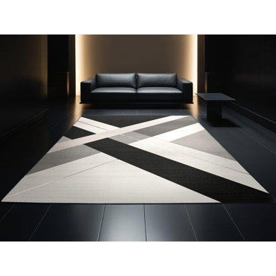 Tapis gris moelleux moelleux à motif géométrique minimaliste gris et noir
