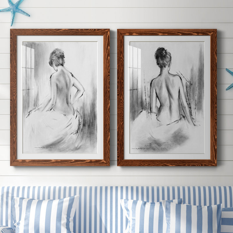 «Soft Silhouette V», ensemble de 2 reproductions sur toile, Impression encadrée avec passe-partout, H 20 po x l 17 po, Noyer