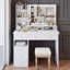 Grande coiffeuse de 41 po avec miroir DEL et tabouret | Bureau surdimensionné, éclairage tricolore à contrôle tactile, rangement multicouche à grande capacité-476750590